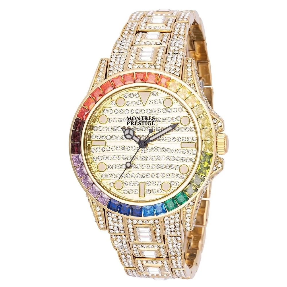 Montres Prestige Gold-Tone Rainbow Crystal 43mm Watch